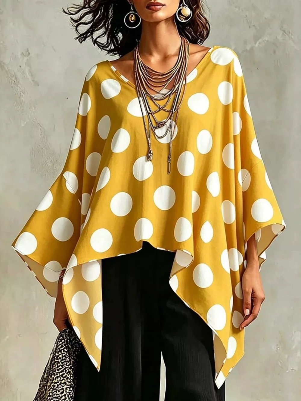 Polka Dot Asymmetrical Hem Blouse, image 5