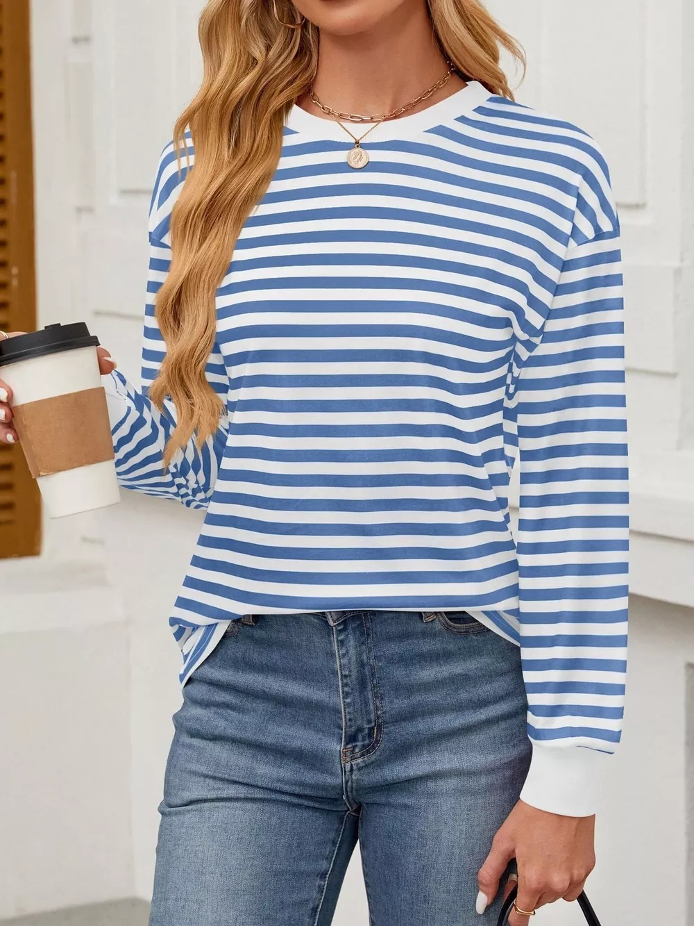 Striped Round Neck Long Sleeve T-Shirt, image 15