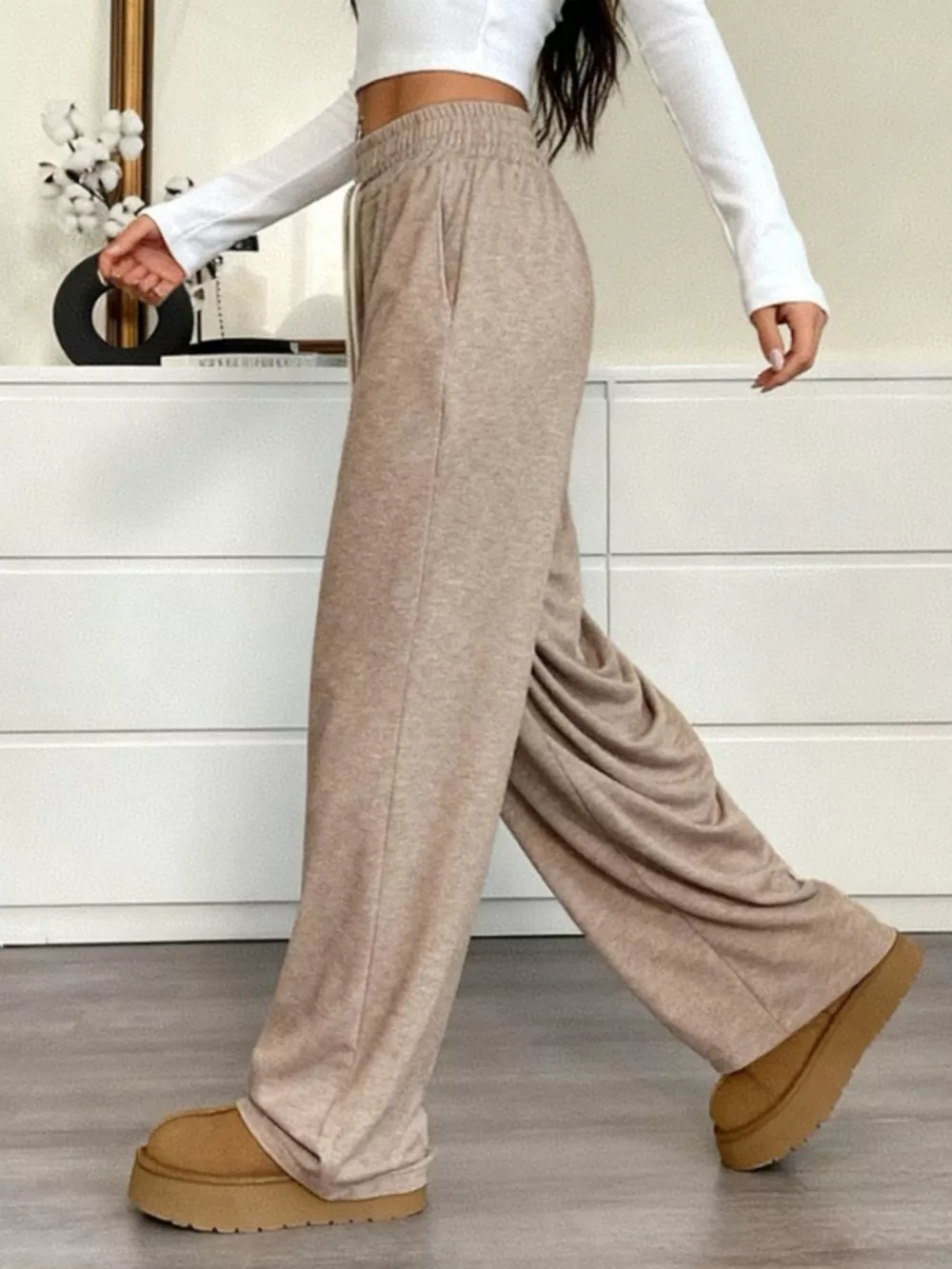 Casual Drawstring Waist Wide Leg Pants, image 2