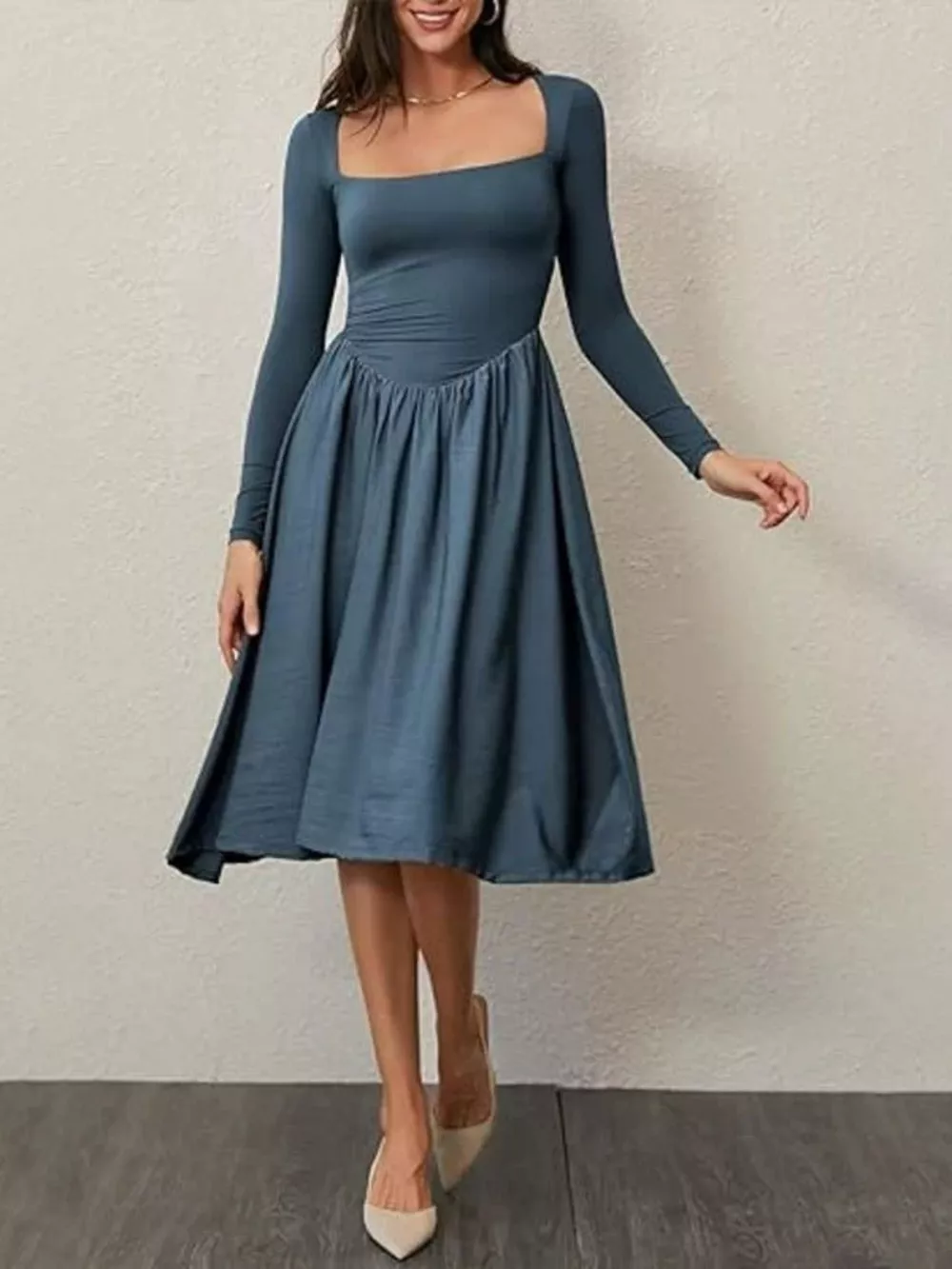 Square Neck Long Sleeve Midi Dress, image 19