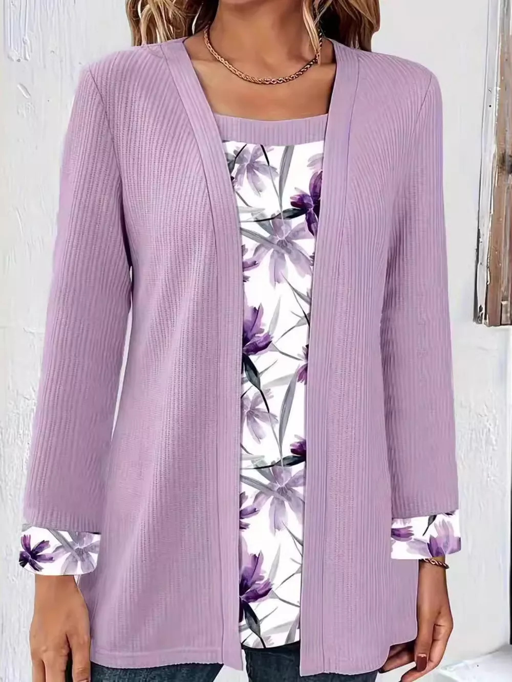 Floral Print Casual Fake Two Piece Top, image 5