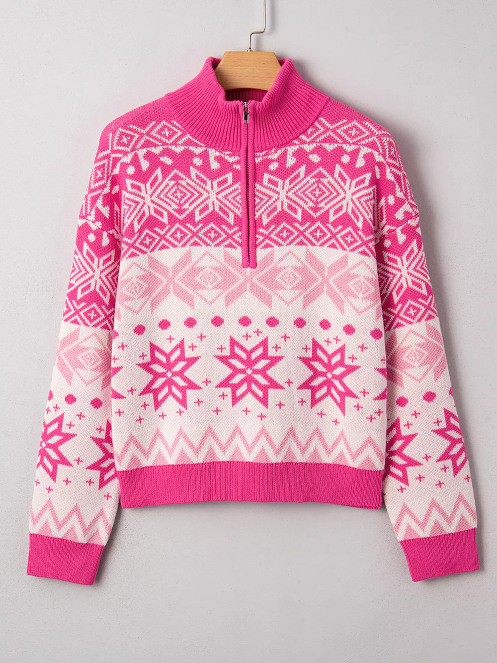 Christmas Snowflake Quarter Zip Collard Sweater, image 7