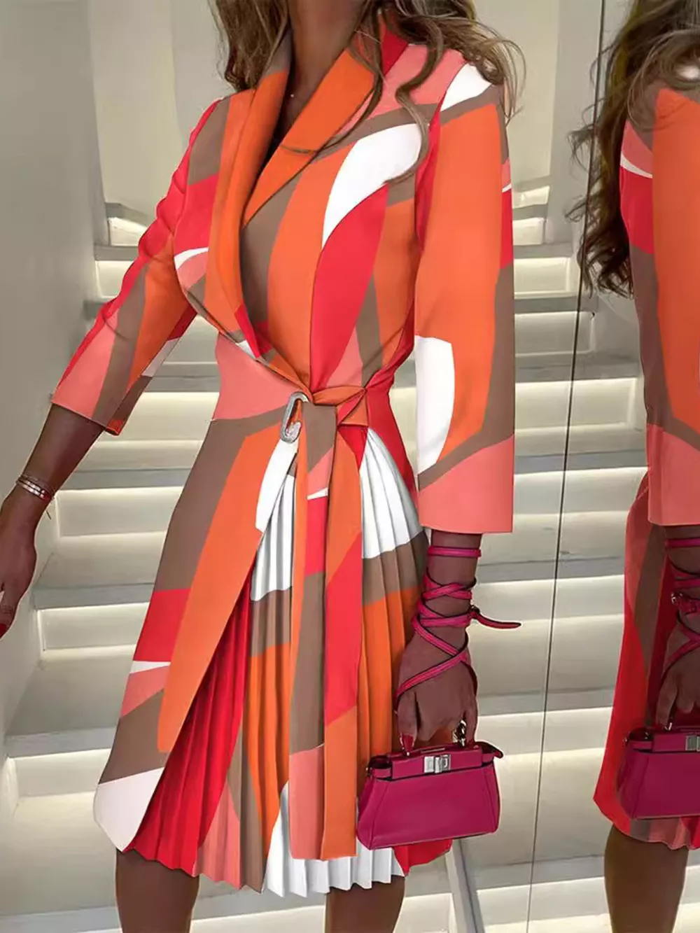 Blazer Style Pleated Midi Dress, image 4
