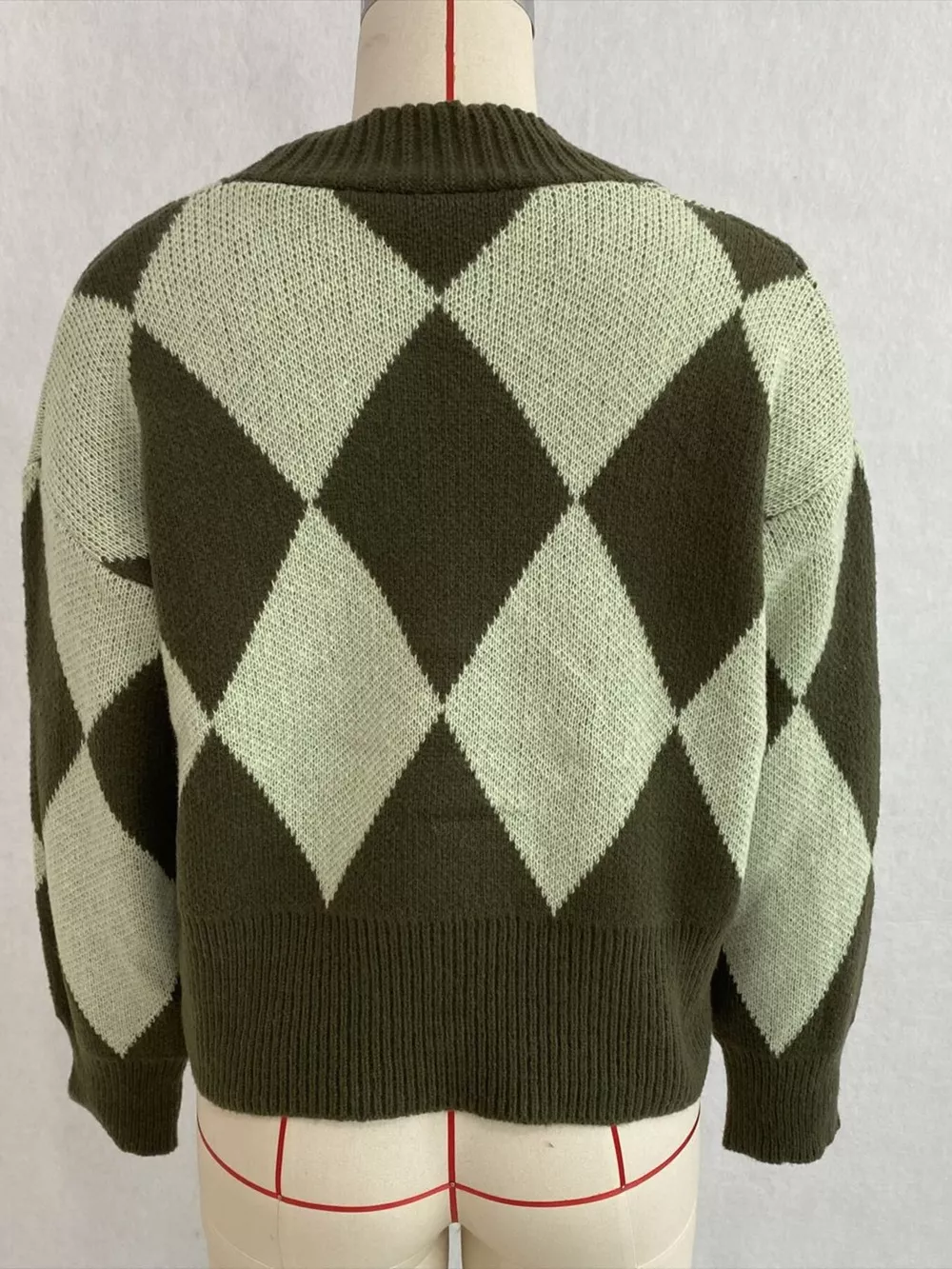 Argyle Pattern V-Neck Button-Down Cardigan, image 26