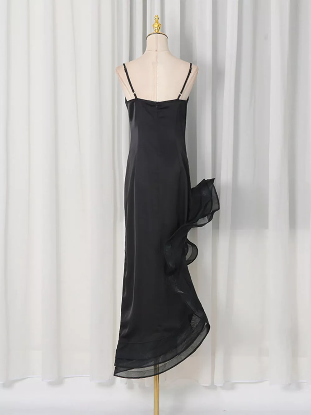Spaghetti Strap Ruffle Slit Maxi Dress, image 6