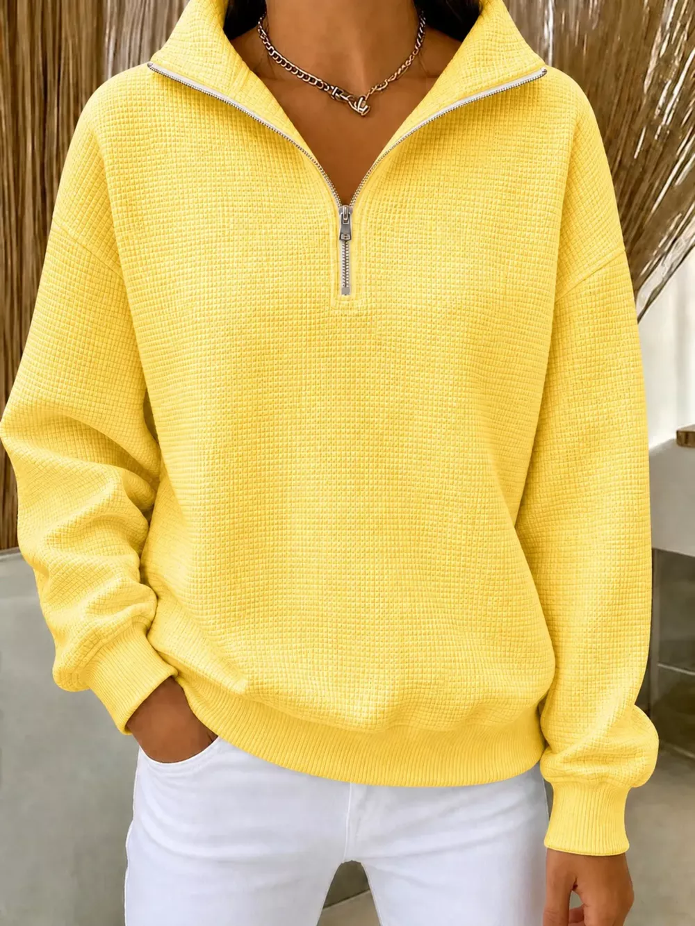 Full Size Waffle Knit Quarter-Zip Sweatshirt Plus Size, image 15
