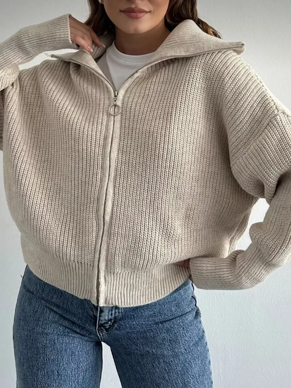 Zip Up Dropped Shoulder Cardigan, image 24