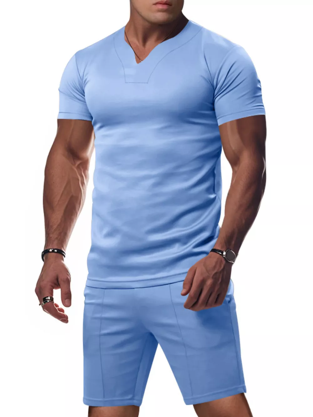 Men's Full Size V-Neck Short Sleeve T-Shirt and Shorts Set Plus Size, image 12