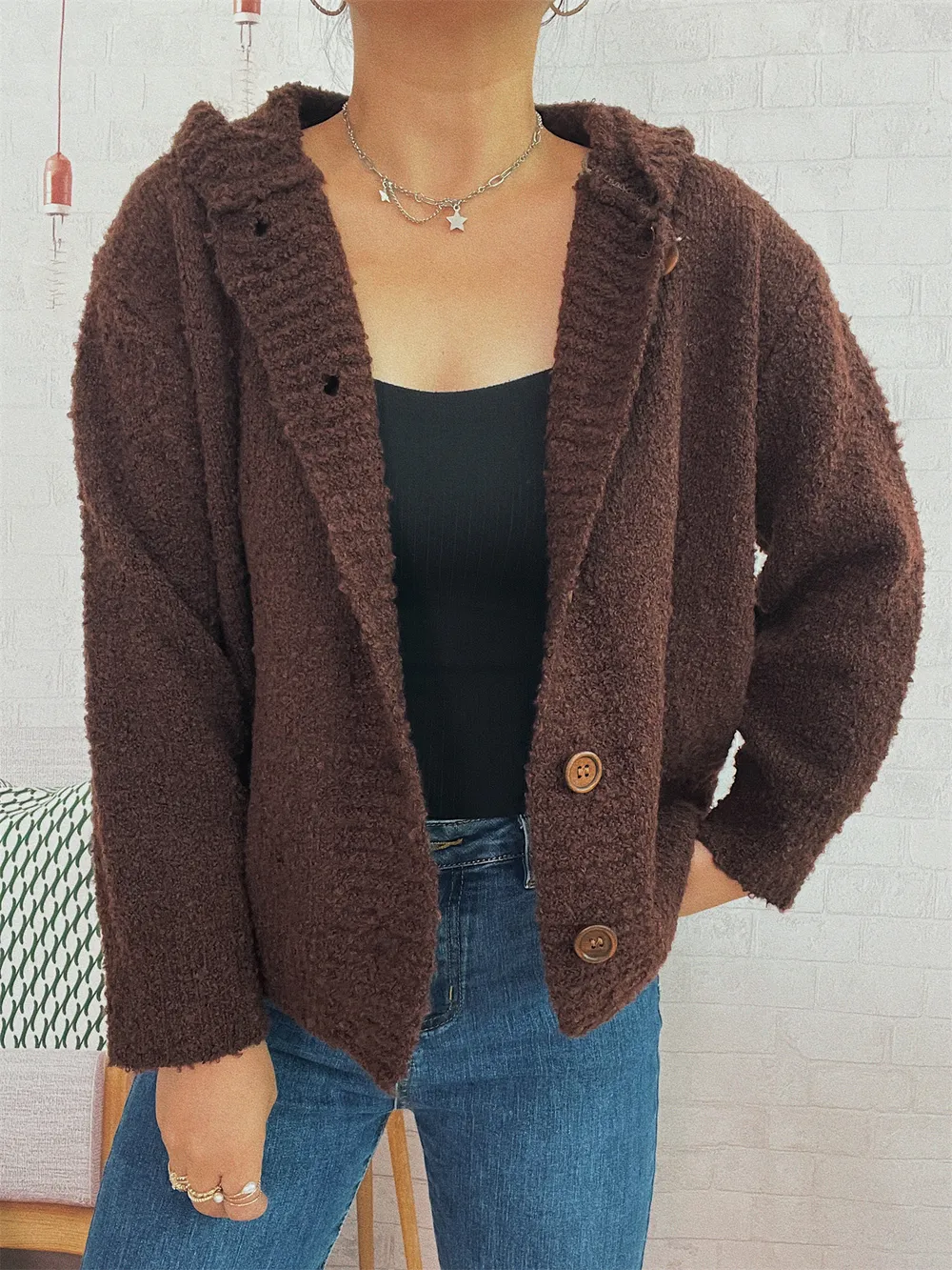 Cozy Button-Up Hooded Cardigan, image 15