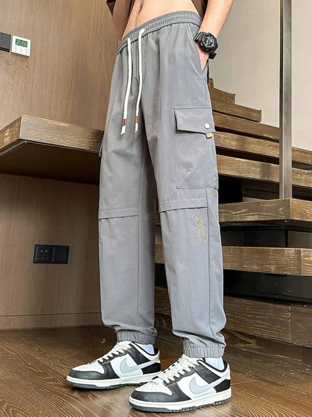 Men's Plus Size Casual Cargo Pants with Drawstring Waist, image 3