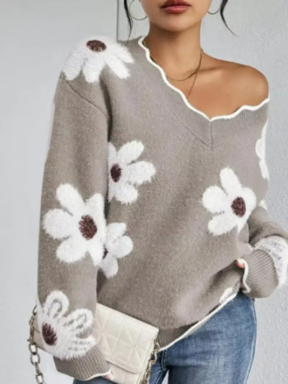 Floral V-Neck Long Sleeve Sweater, image 12