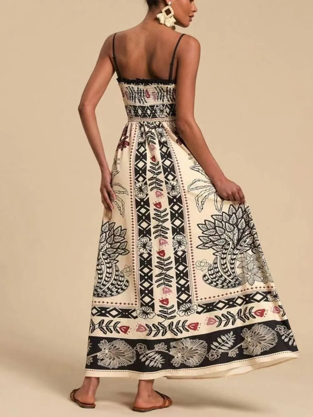 Smocked Printed Spaghetti Strap Maxi Summer Dress, image 4