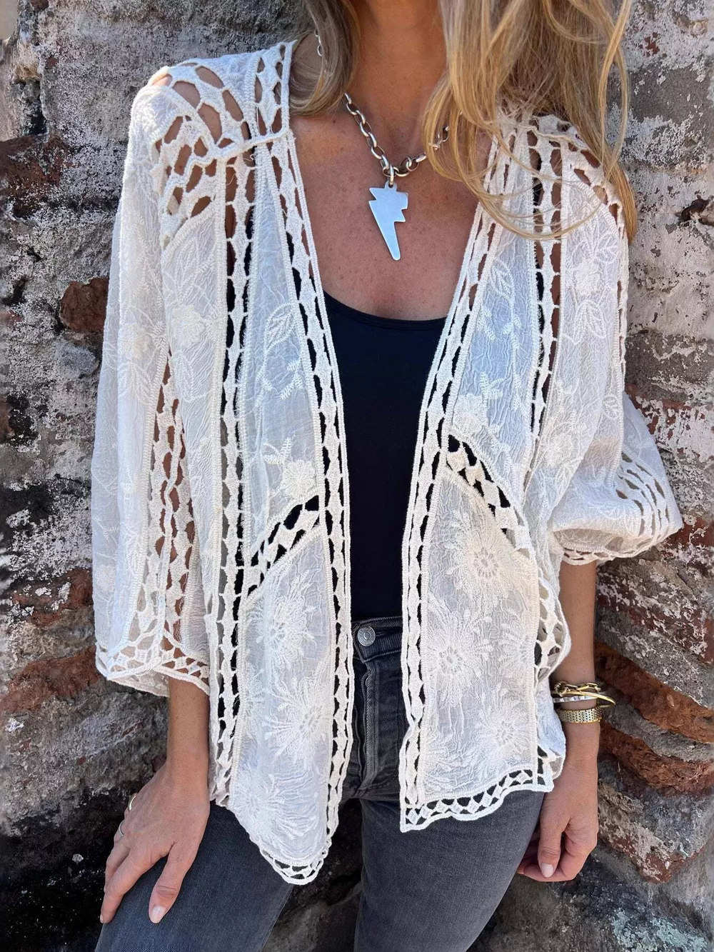 Full Size Embroidered Open Front Cardigan Plus Size, image 4