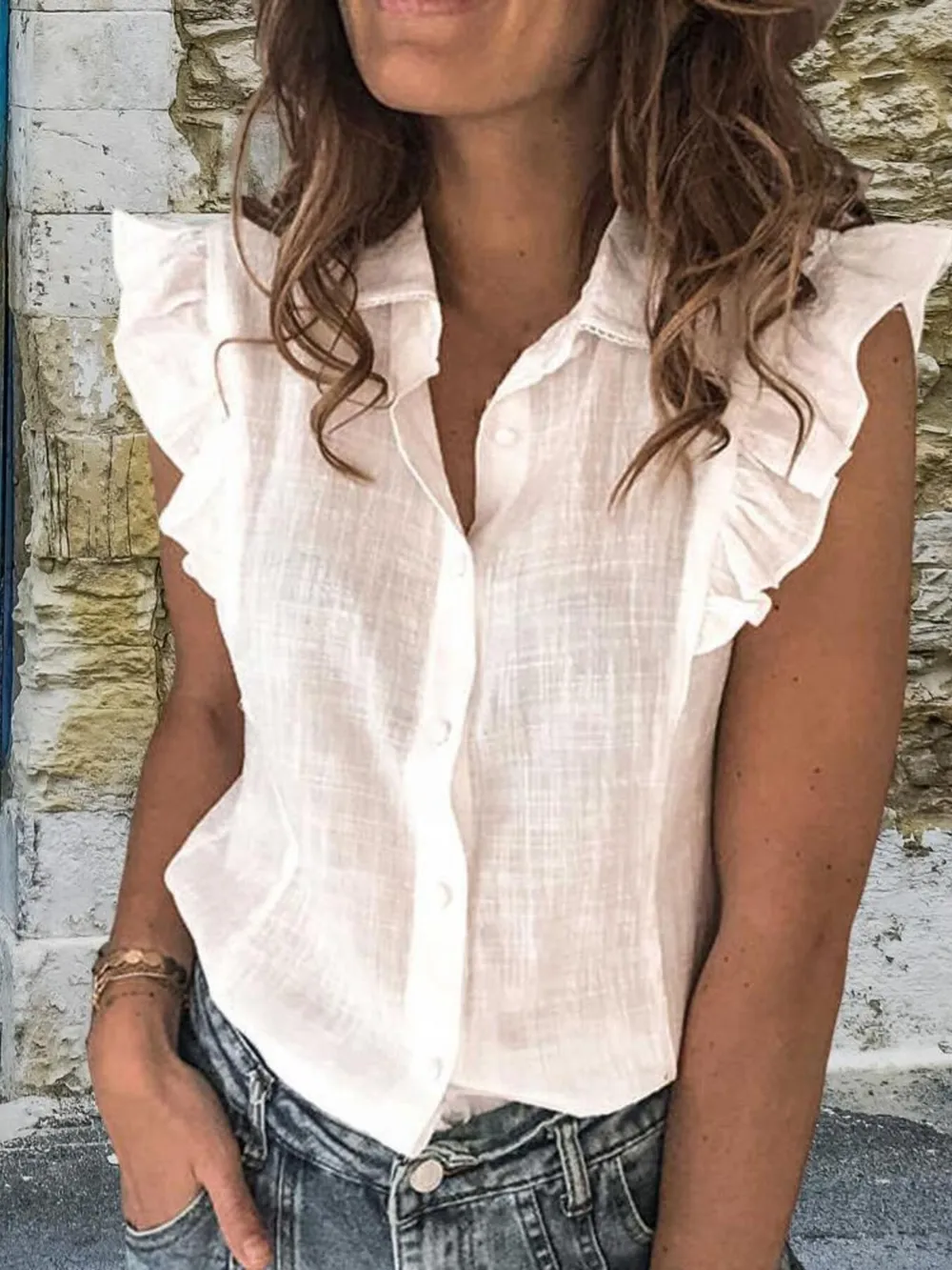 Ruffle Sleeve Button-Up Shirt, image 6