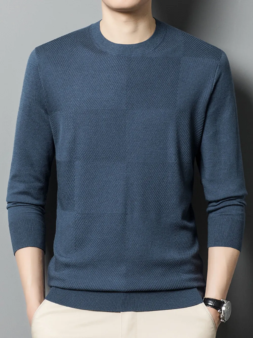Men's Plus Size Round Neck Long Sleeve Sweater, image 7