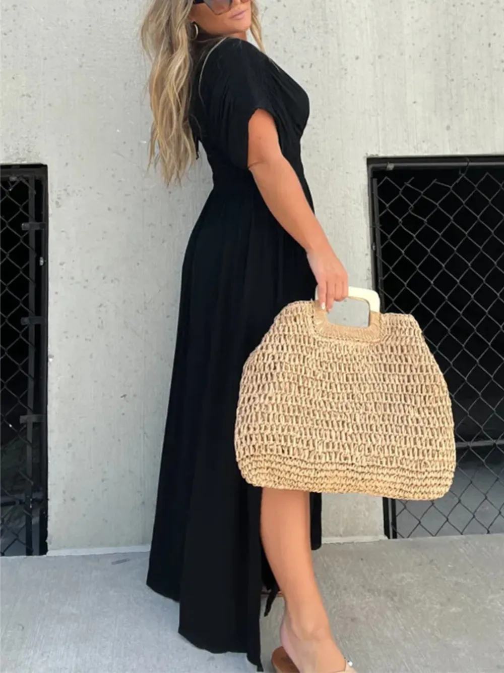 Full Size Deep V-Neck Maxi Dress with Side Slit Plus Size, image 12