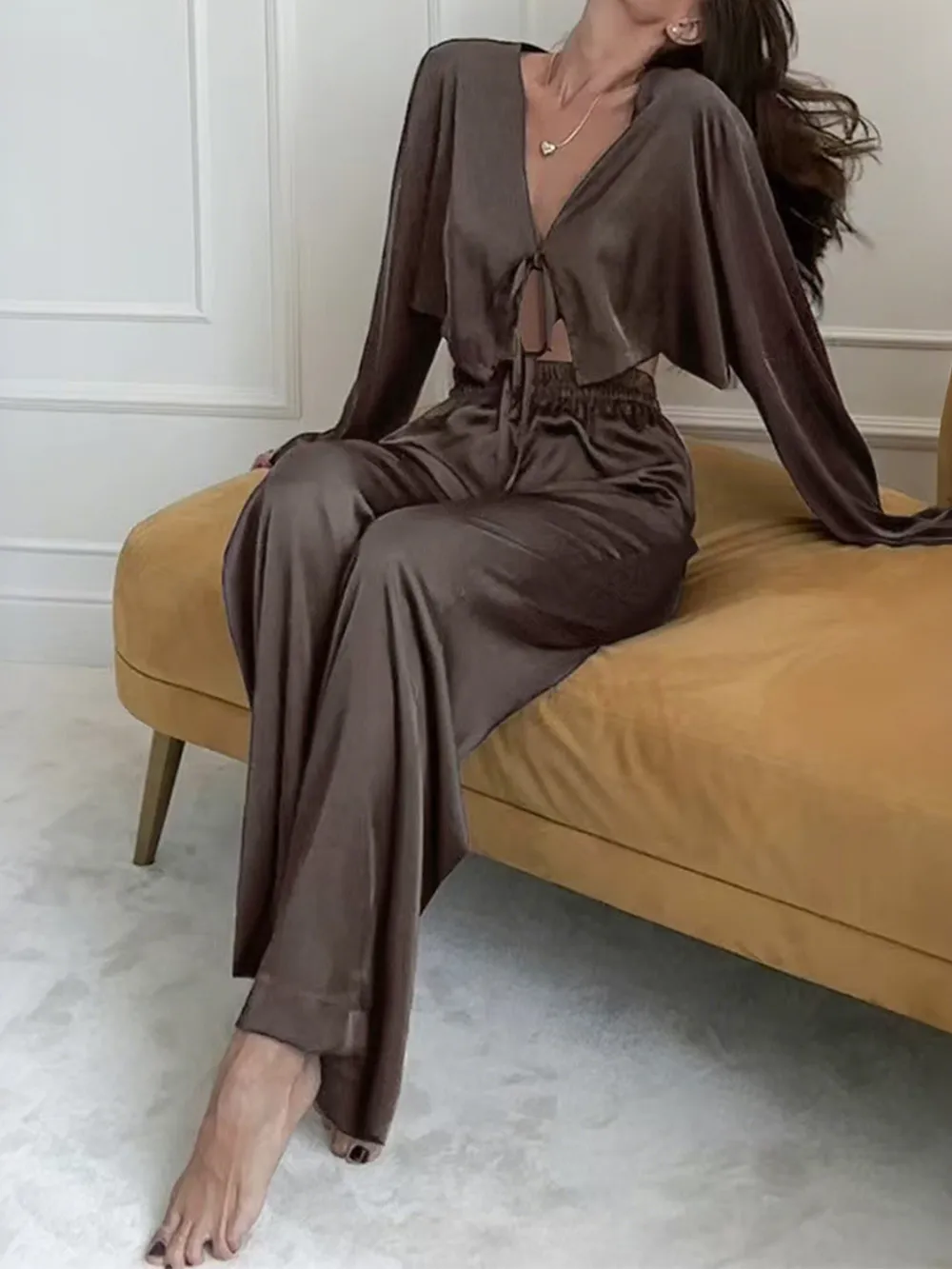 Tie-Front Crop Top and Pants Set, image 5