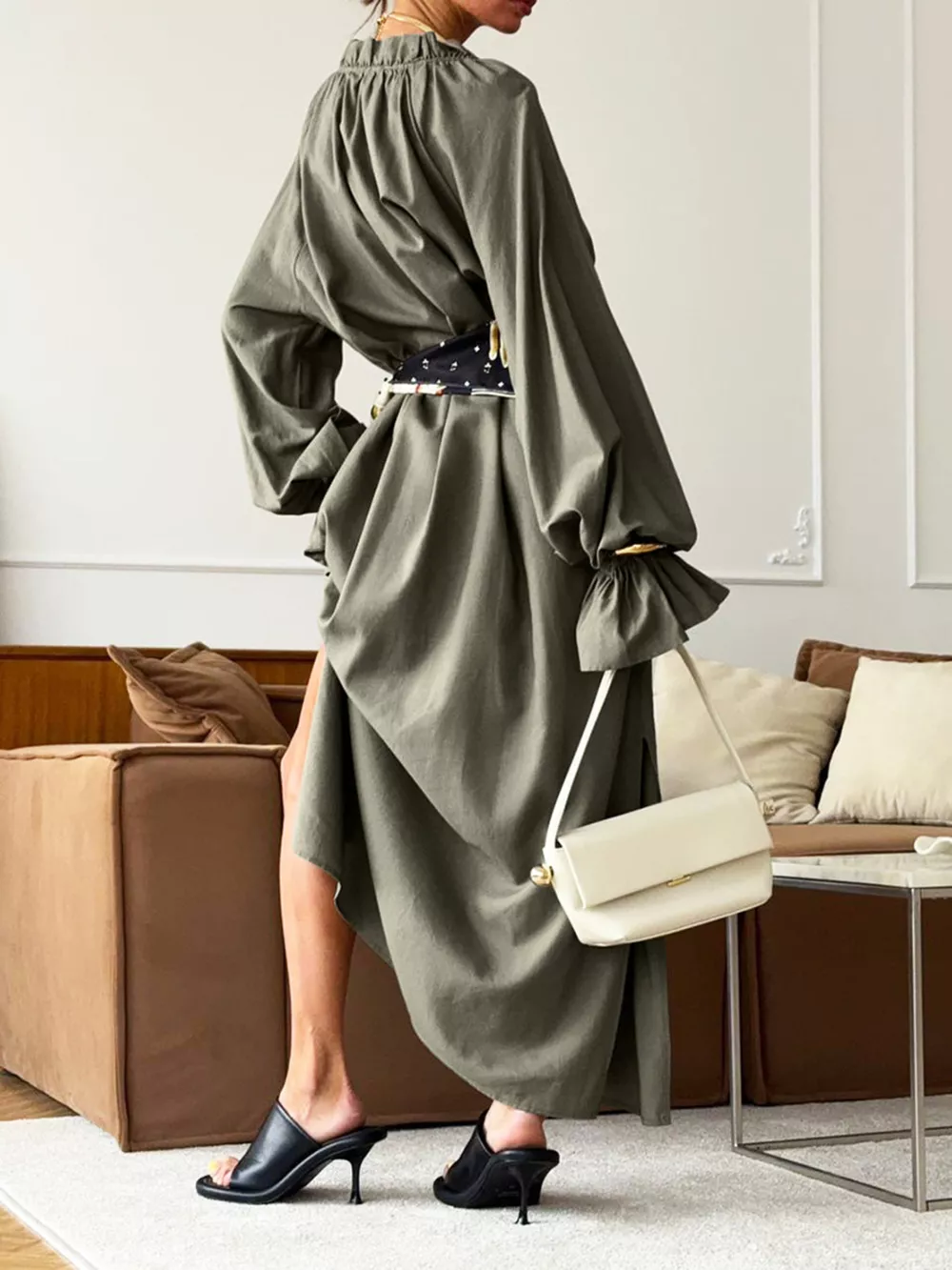 Tie Neck Flounce Sleeve Maxi Dress, image 10