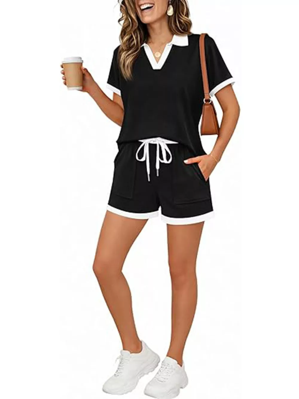 Polo Collar Short Sleeve Top and Shorts Set, image 17