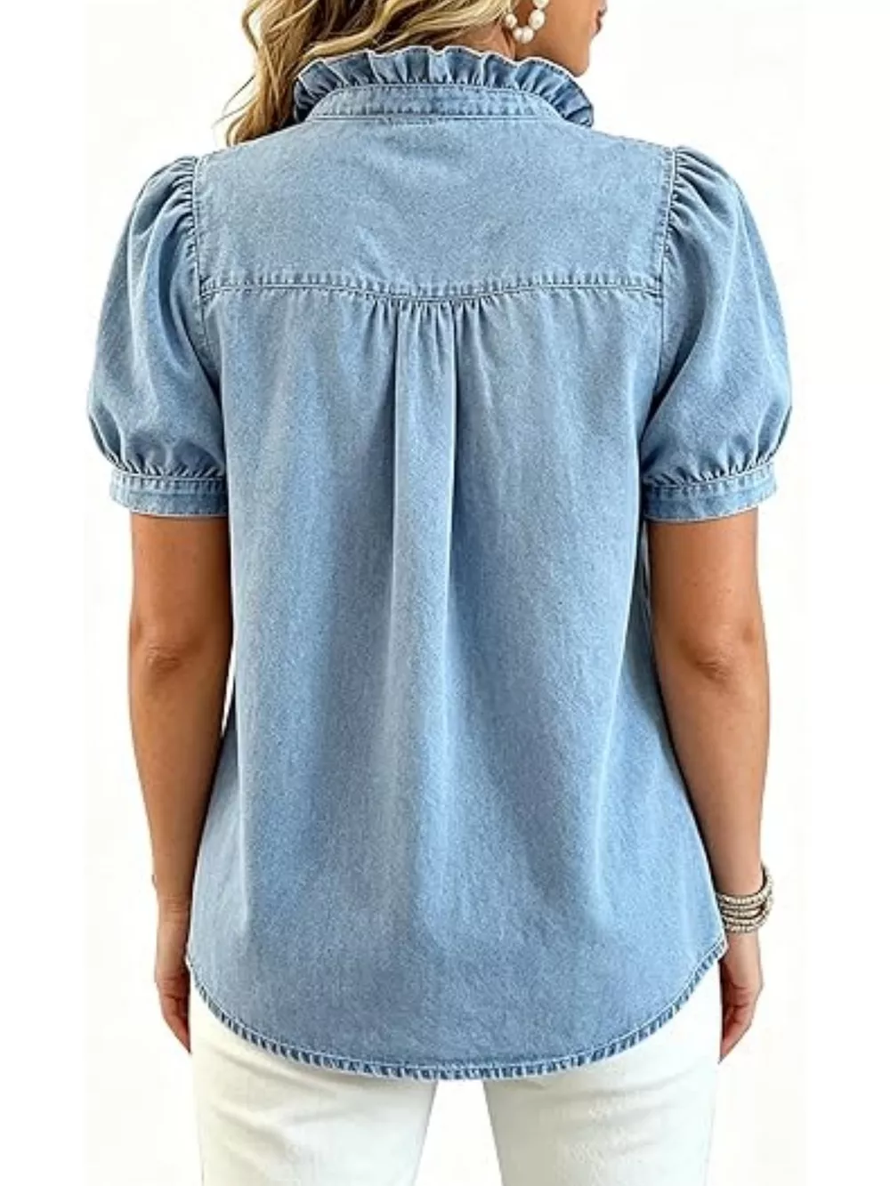 Frill Puff Sleeve Denim Top, image 17