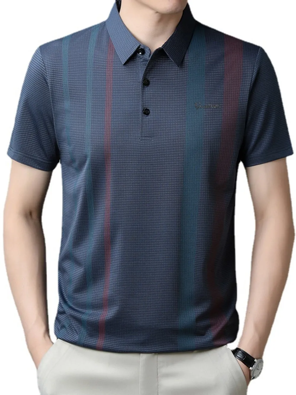 Men's Plus Size Striped Breathable Short Sleeve Polo, image 2