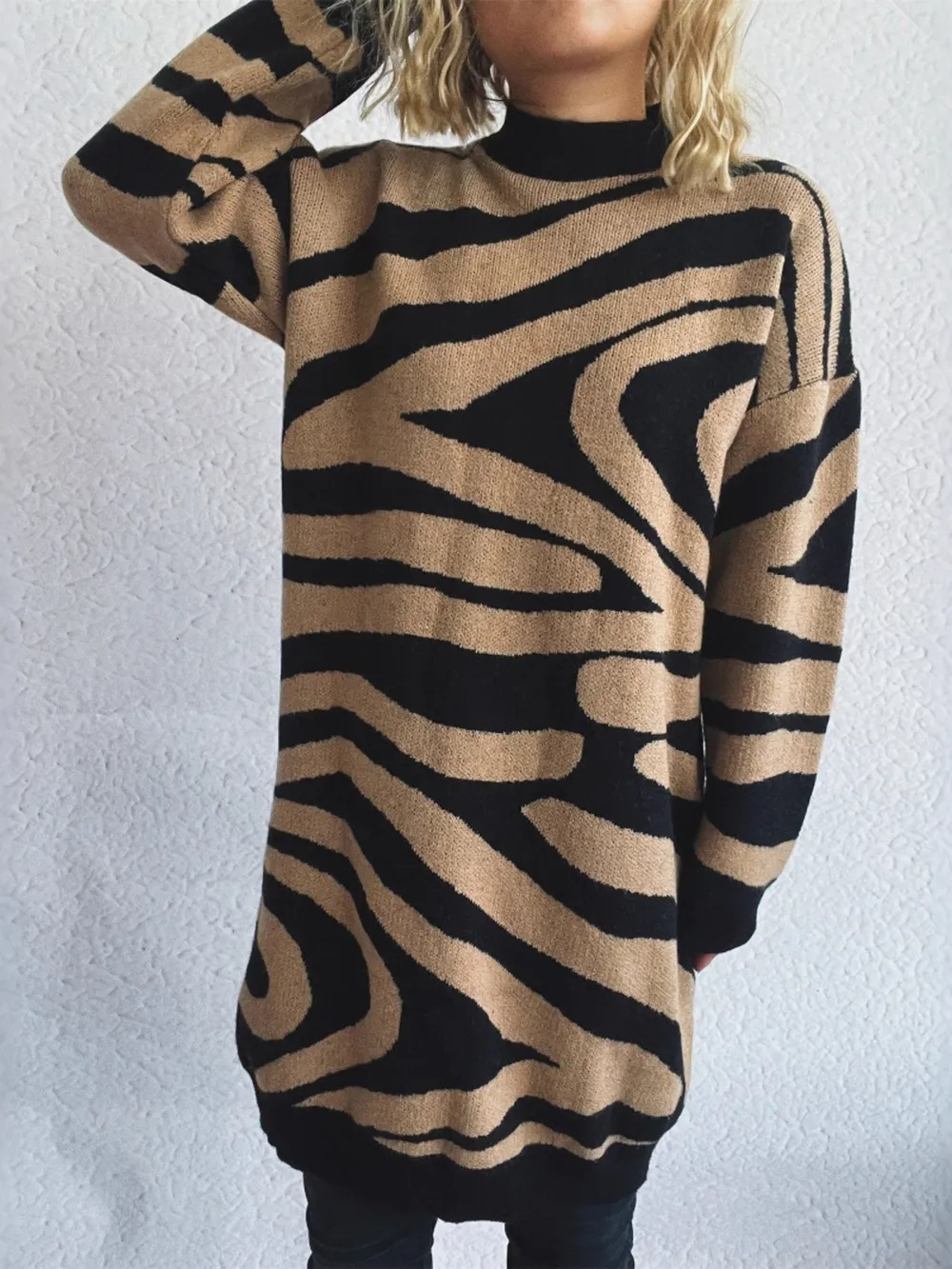 Oversized Zebra Print Long Sleeve Sweater, image 6