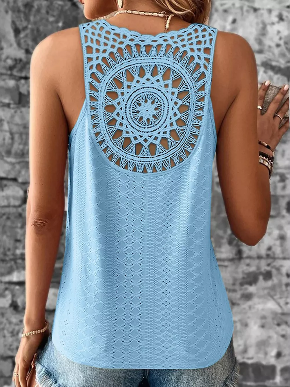 Eyelet Lace Trim V-Neck Tank Top, image 11