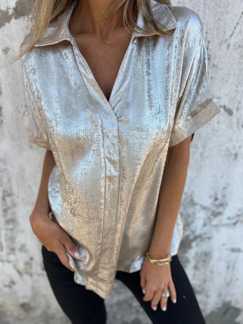 Full Size Collared Neck Short Sleeve Shirt Plus Size, image 12
