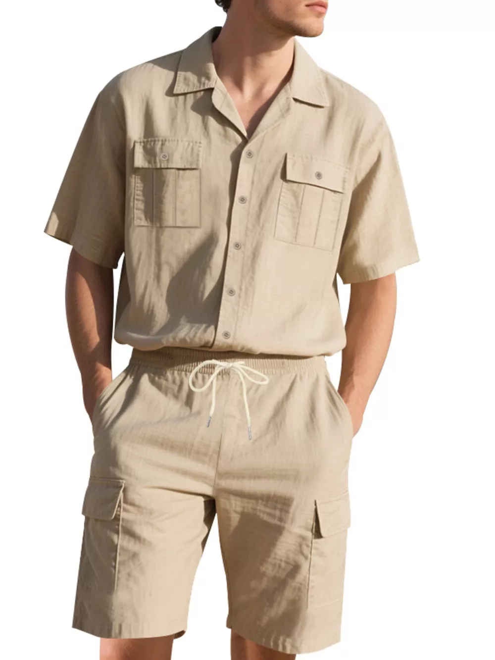 Men's Full Size Button Up Shirt and Shorts Set Plus Size, image 16