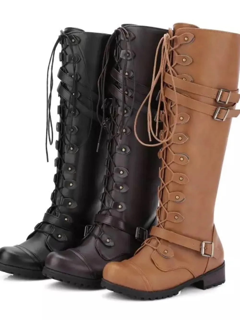 Lace-Up Boots with Buckle Straps, image 2