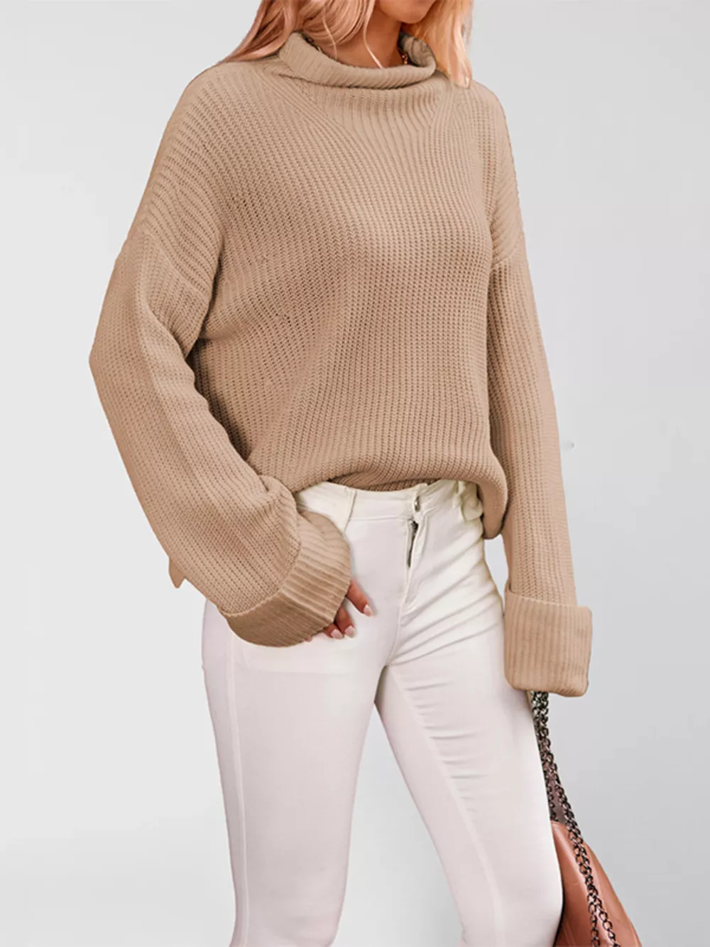 Mock Neck Dropped Shoulder Sweater, image 8