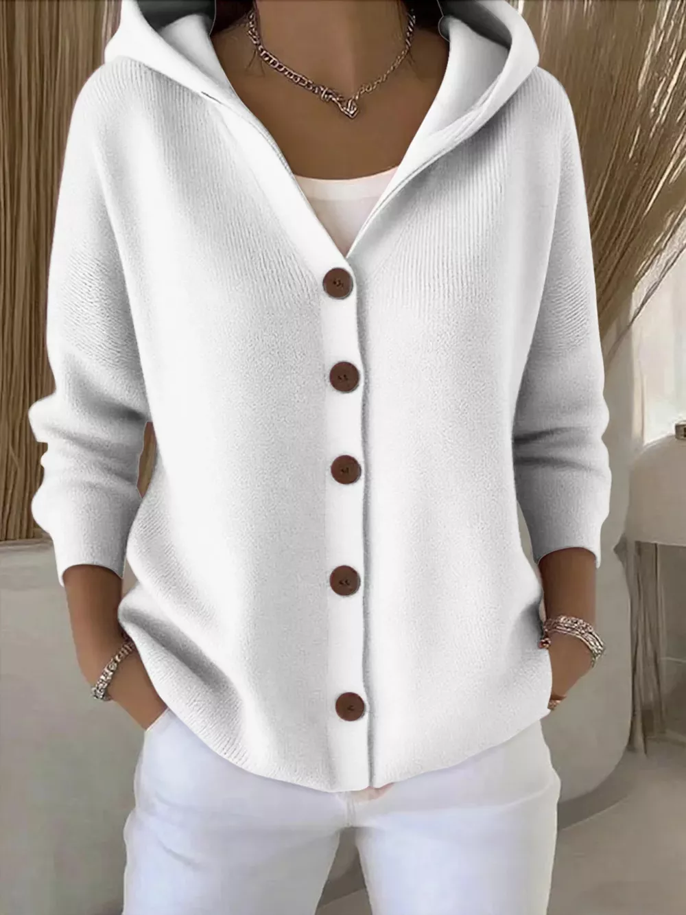 Full Size Hooded Button-Front Soft Knit Cardigan Plus Size, image 30