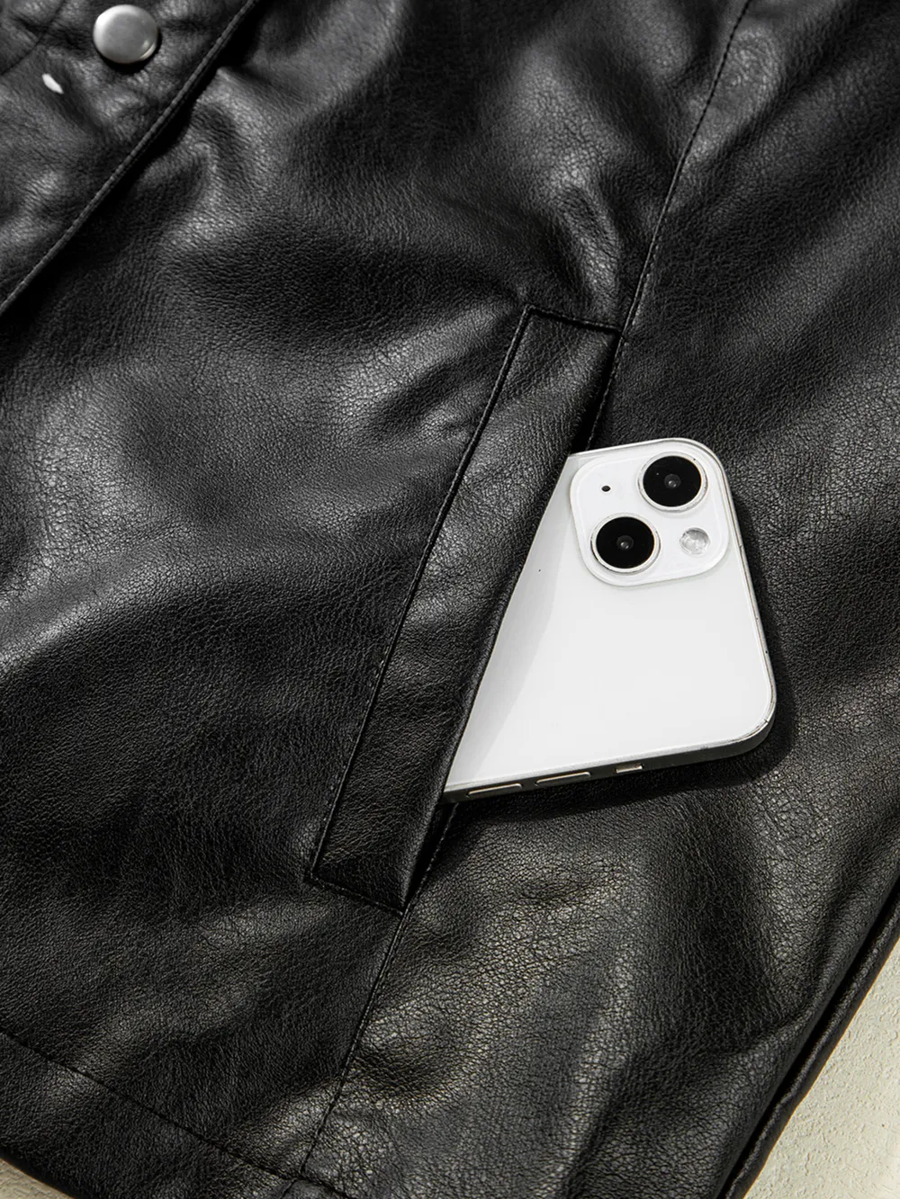 Faux Leather Buttoned Front Boxy Jacket, image 5