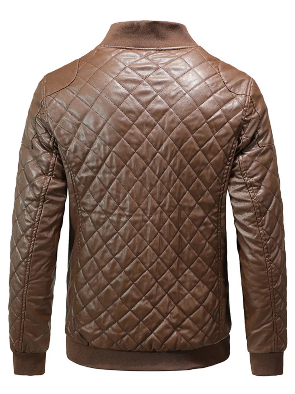 Men's Plus Size Quilted Faux Leather Bomber Jacket, image 2