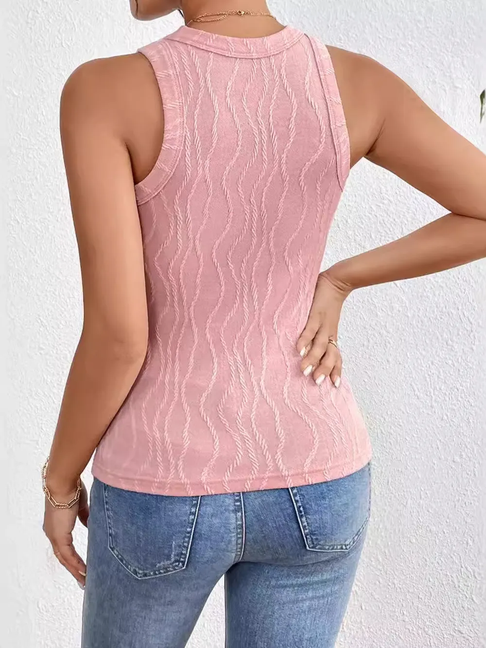 Textured Round Neck Tank Top, image 3