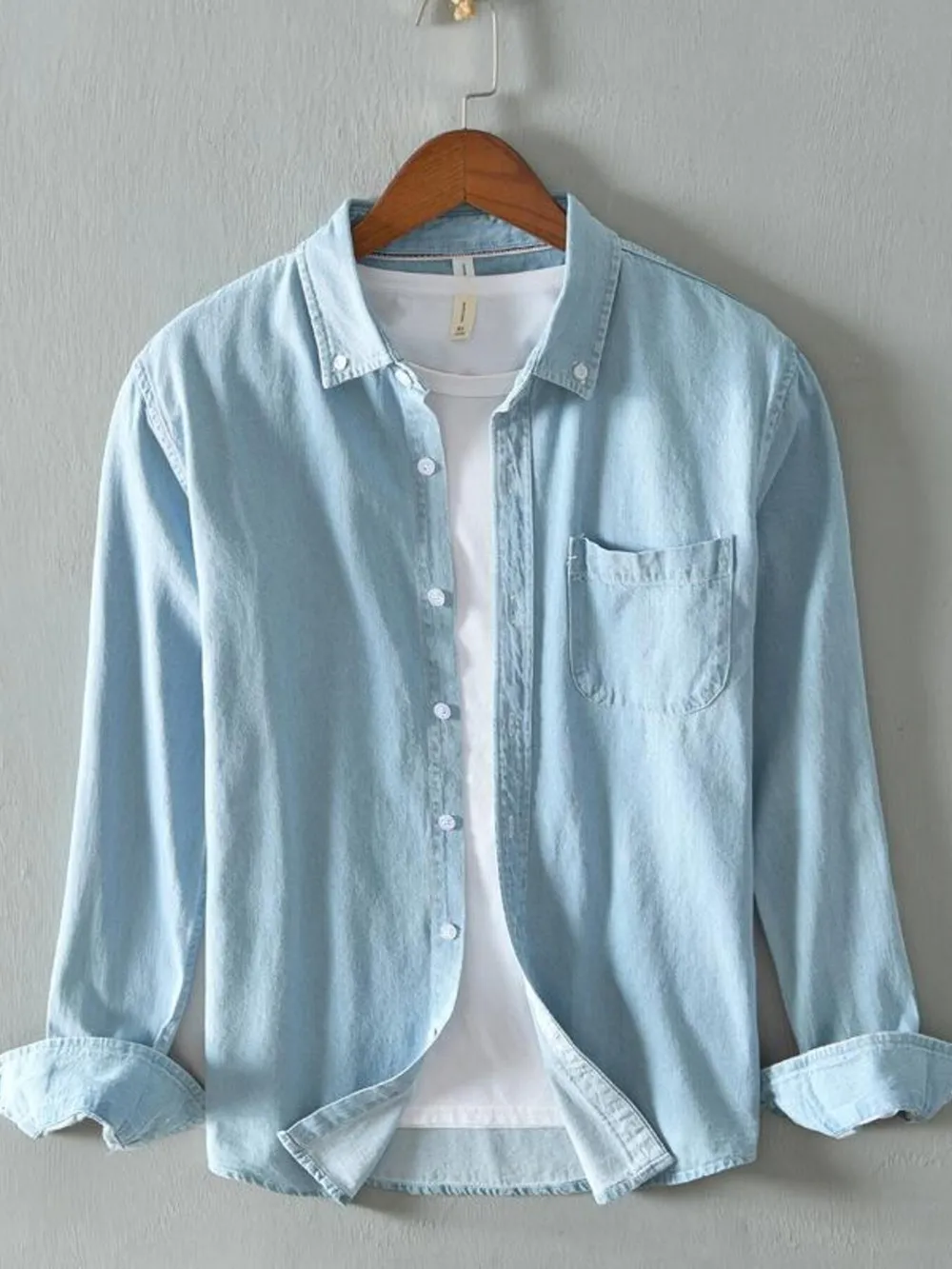 Men's Full Size Button Up Long Sleeve Denim Shirt Plus Size, image 2