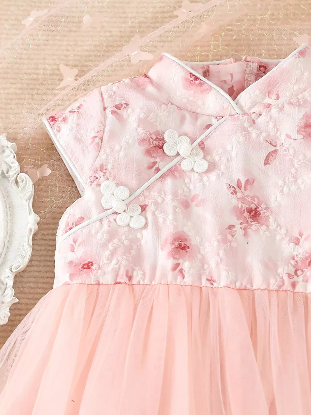 Children's Floral Cap Sleeve Tulle Dress, image 3