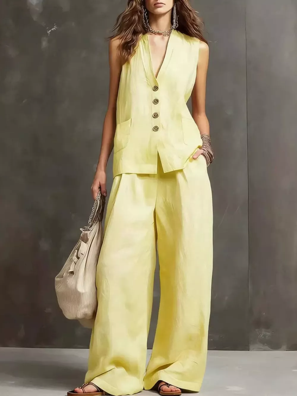Full Size Sleeveless Vest and Wide-Leg Pants Set Plus SIze, image 10