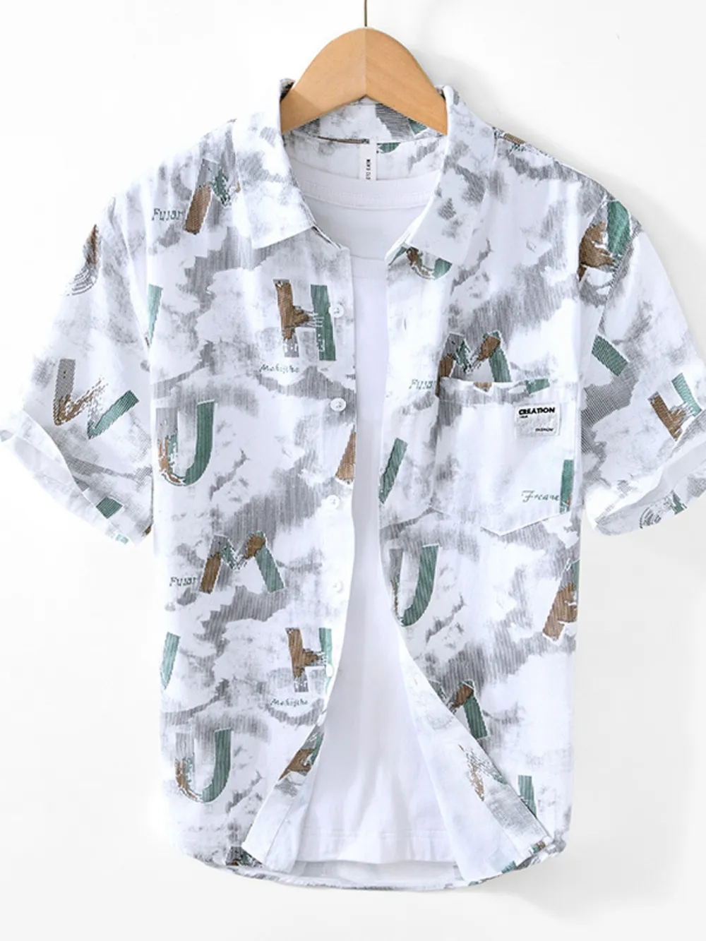 Men's Printed Button Up Short Sleeve Shirt, image 3