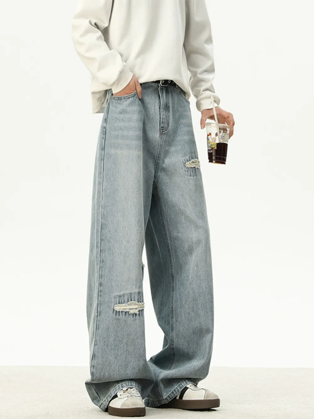 Men's Full Size Distressed Wash Loose Fit Jeans Plus Size, image 5
