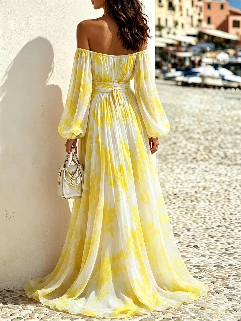 Off-Shoulder Balloon Sleeves Maxi Dress, image 7