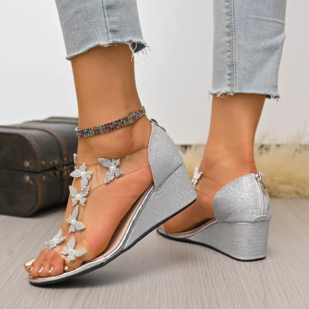 Butterfly Open Toe Wedge Sandals, image 6