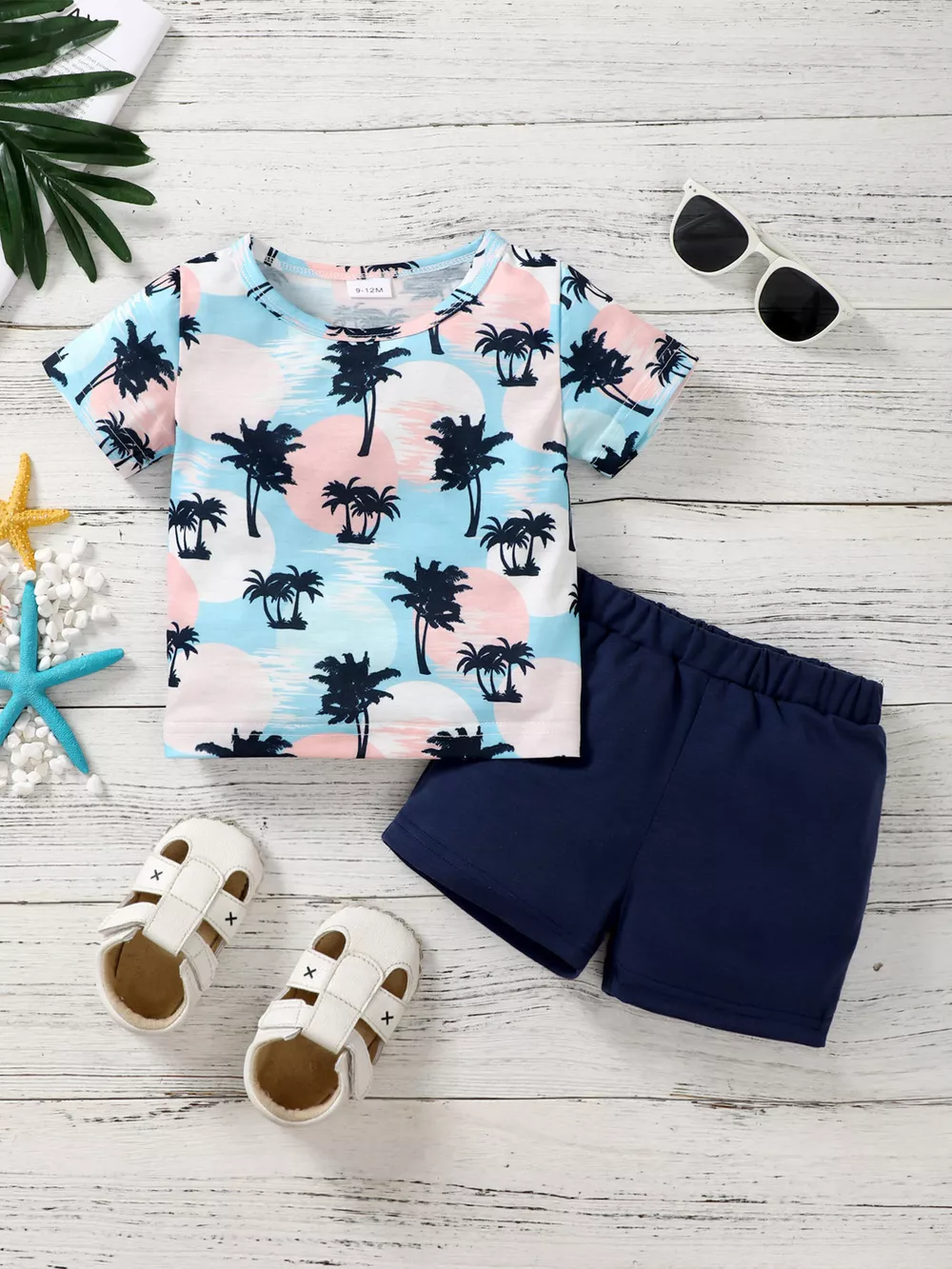 Children's Tropical Palm Tree Print Outfit Set, image 2
