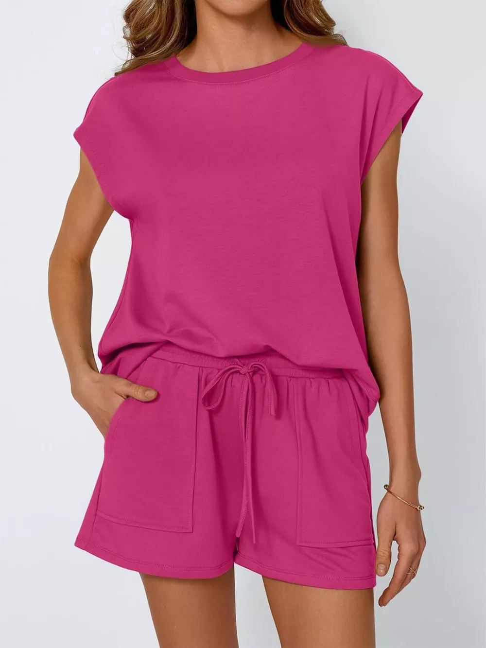 Casual Solid Color T-Shirt and Shorts Set, image 10