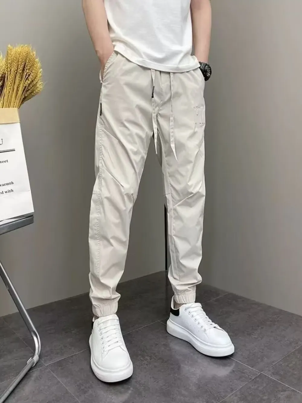 Men's Plus Size Casual Drawstring Ankle-Cuffed Pants, image 4