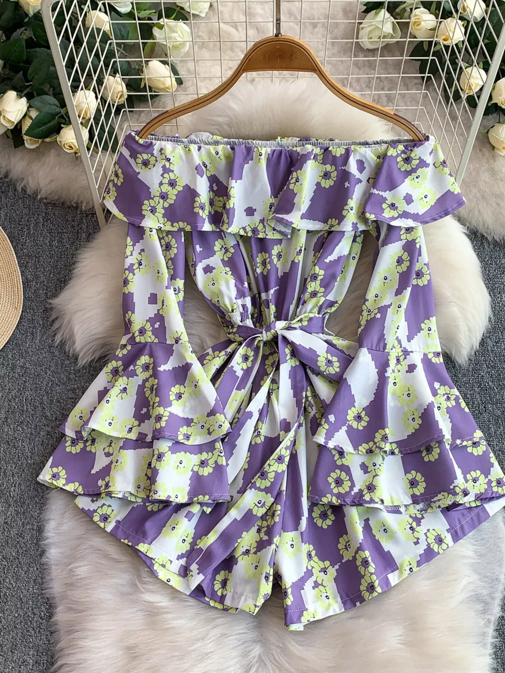 Off-Shoulder Flounce Sleeve Romper, image 11