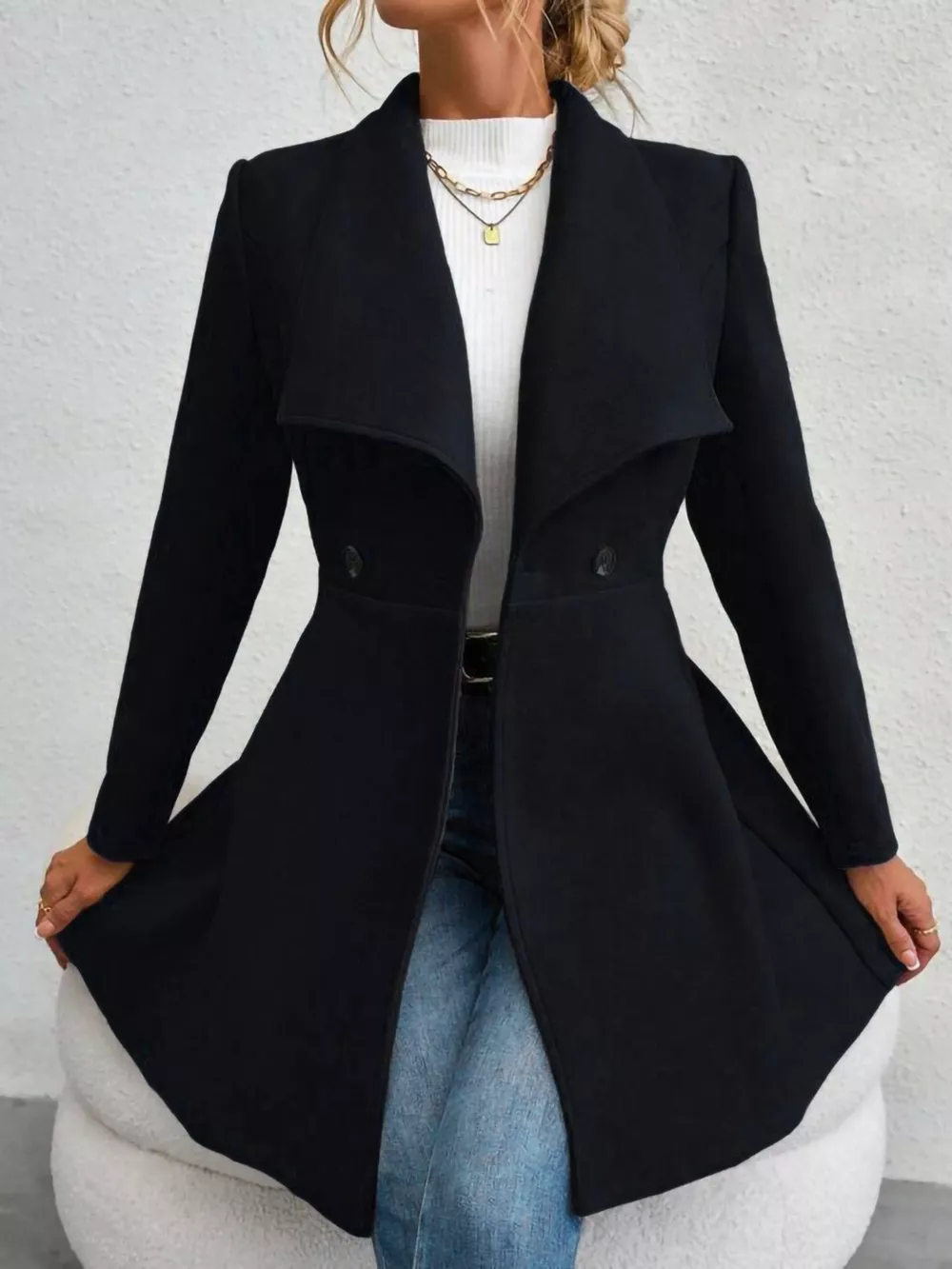 Collared Neck Double Breasted Coat, image 4