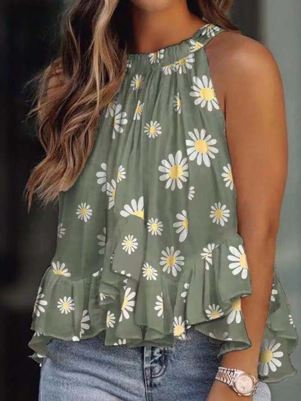 Ruffled Printed Halter Neck Cami Top, image 13