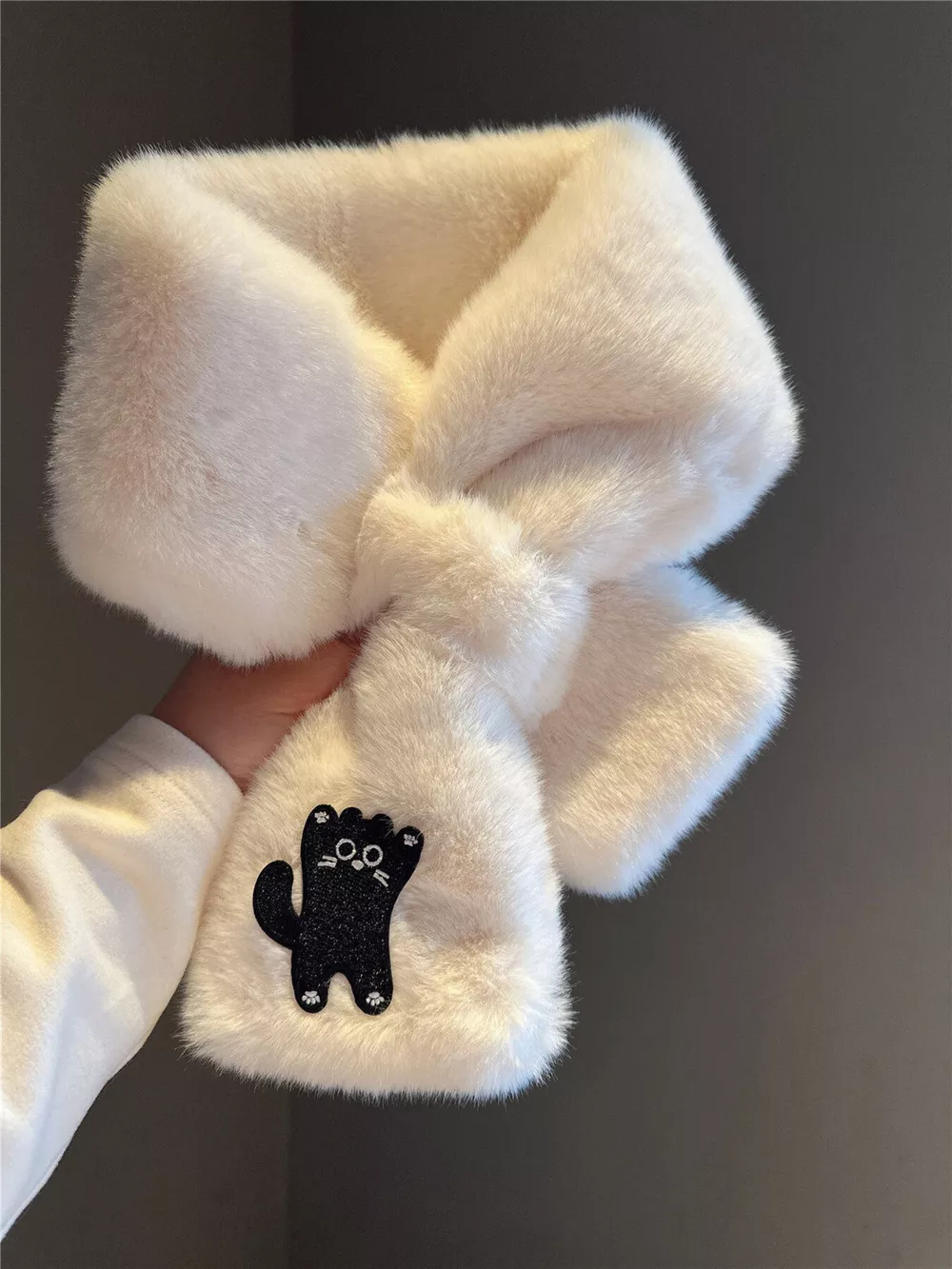 Cat Embroidered Plush Scarf, image 2