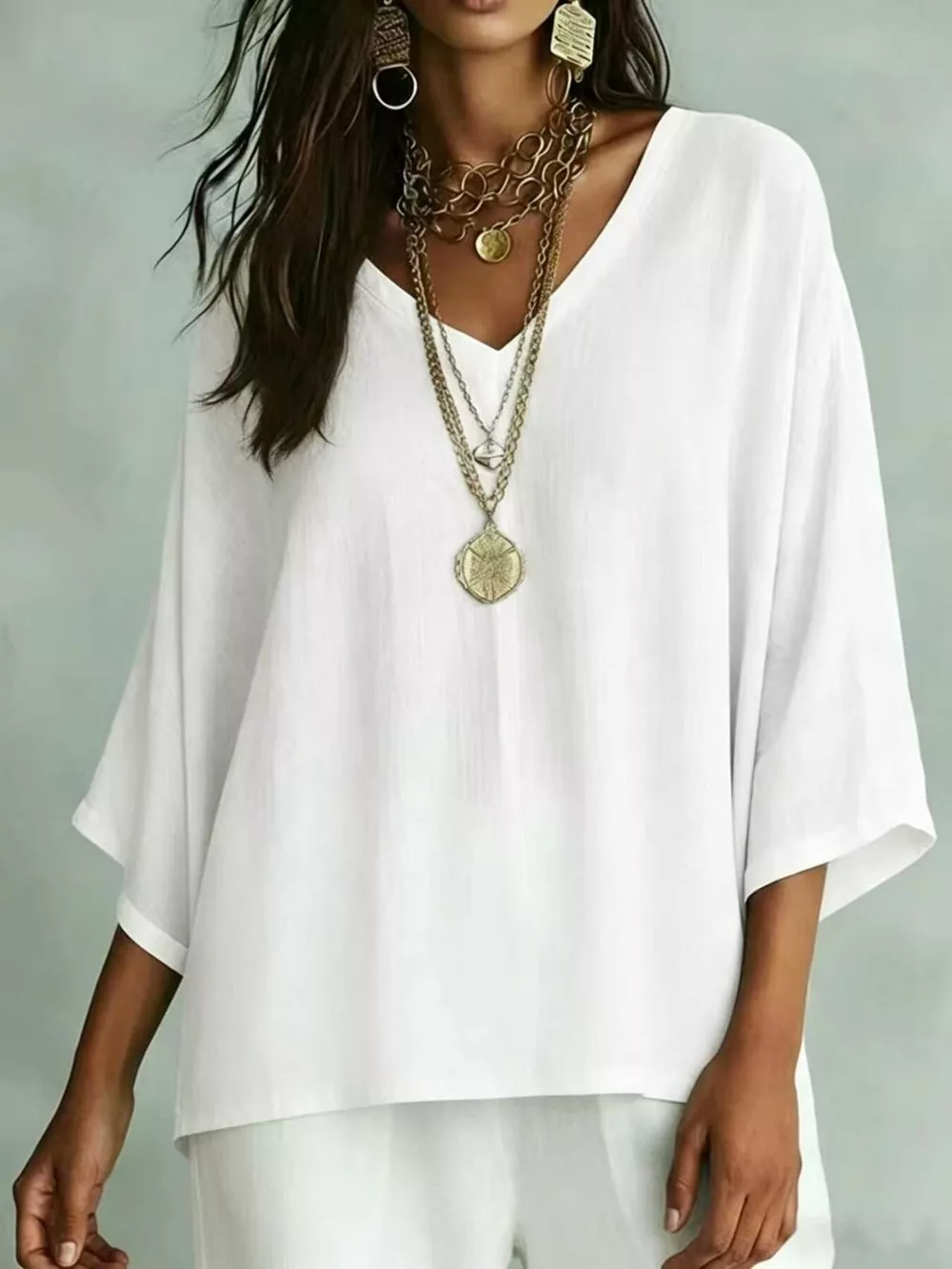 Full Size V-Neck Loose Fit T-Shirt Plus Size, image 4
